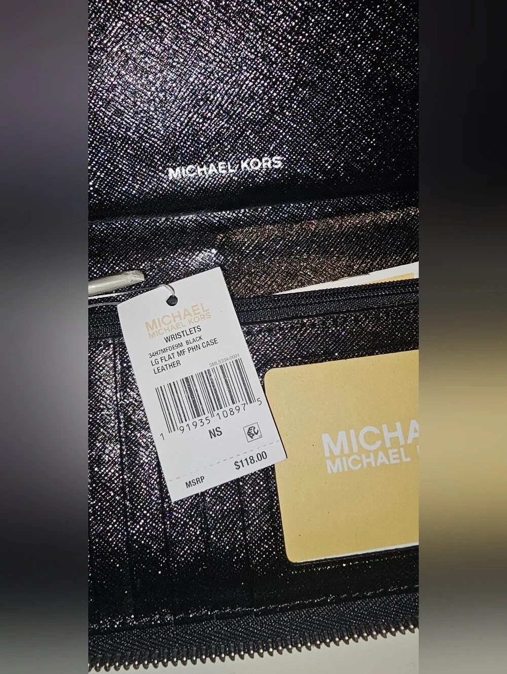 Michael Kors Black Glitter Wristlet Zip Wallet